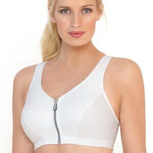 Glamorise SPORT Bra 38B (HIGH-IMPACT) Wicks (RACERBACK) T-Back Zip-Up White NEW